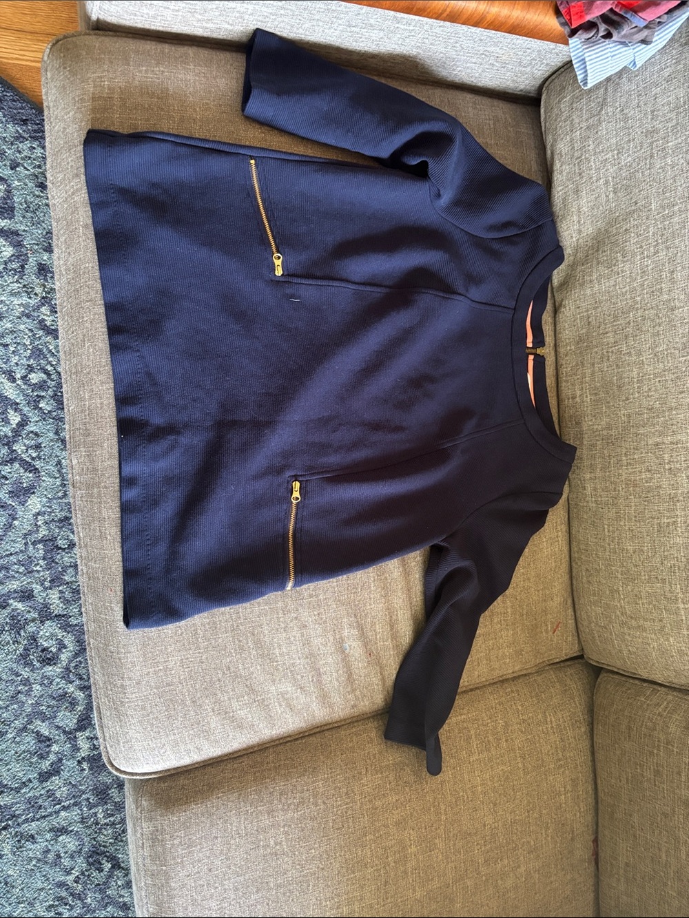 Boden Navy Blue Zip-Pocket Ponte Top
